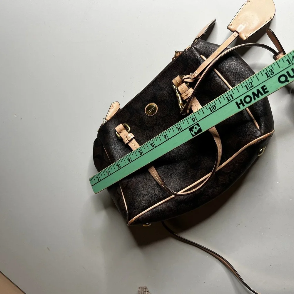 Coach Signature Monogram Satchel Brown Canvas Leather Crossbody Bag